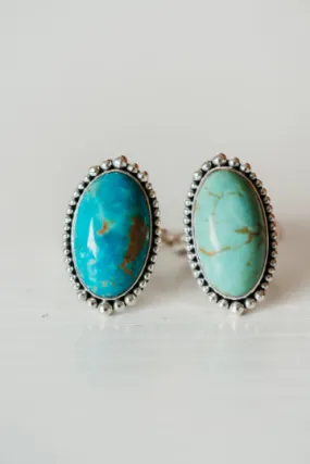 Native American Elongated Oval Turquoise Southwestern Style Rings - 925 Solid Sterling Silver Ring