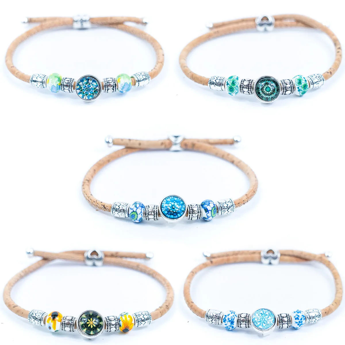 Natural cork cord and ceramic beads handmade women's fashion bracelet BR-456-MIX-5