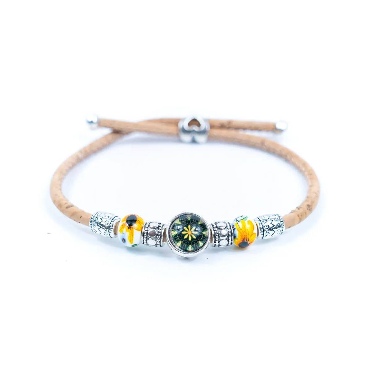 Natural cork cord and ceramic beads handmade women's fashion bracelet BR-456-MIX-5