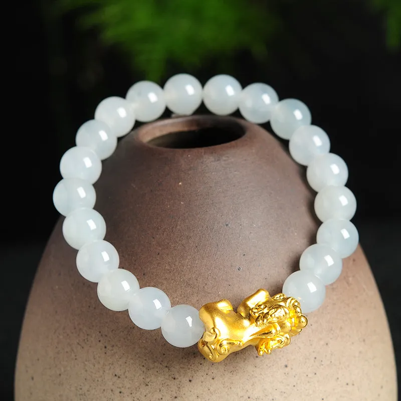 Natural Jade Bracelet Jadeite Gold Pixiu Bracelet BT32