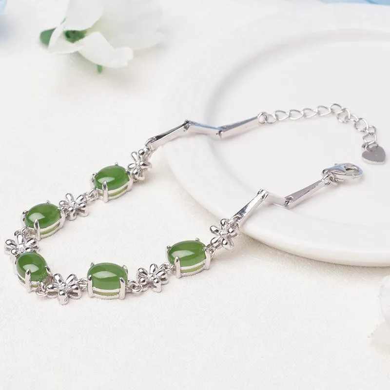 Natural Jade Bracelet Nephrite Silver Bracelet NB158
