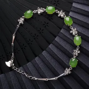 Natural Jade Bracelet Nephrite Silver Bracelet NB158