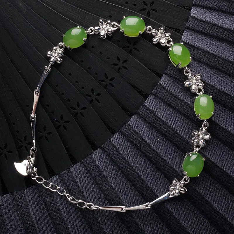 Natural Jade Bracelet Nephrite Silver Bracelet NB158