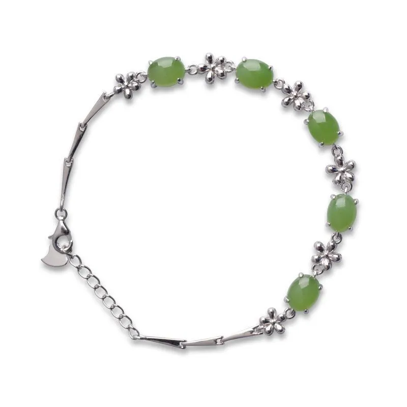 Natural Jade Bracelet Nephrite Silver Bracelet NB158