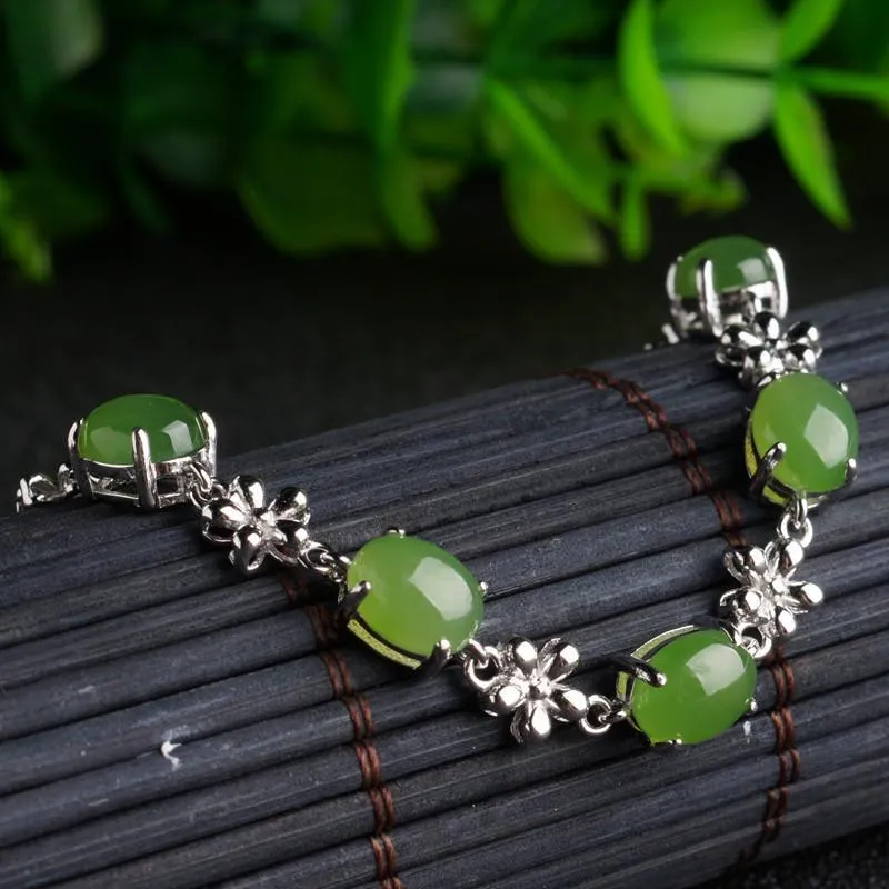 Natural Jade Bracelet Nephrite Silver Bracelet NB158