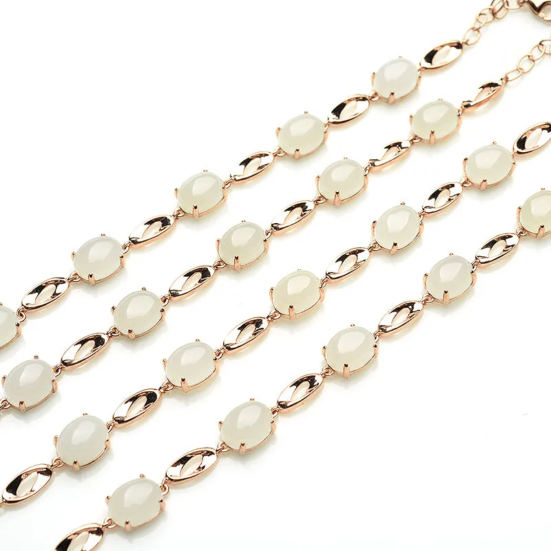 Natural Jade Bracelet Nephrite Silver Bracelet WB9