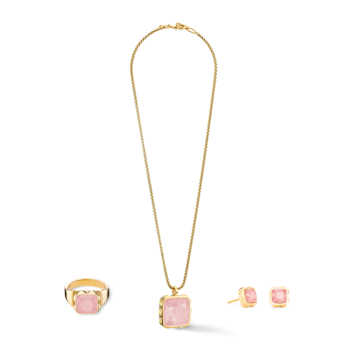 Necklace Amulet Spikes Square Rose Quartz gold-pink