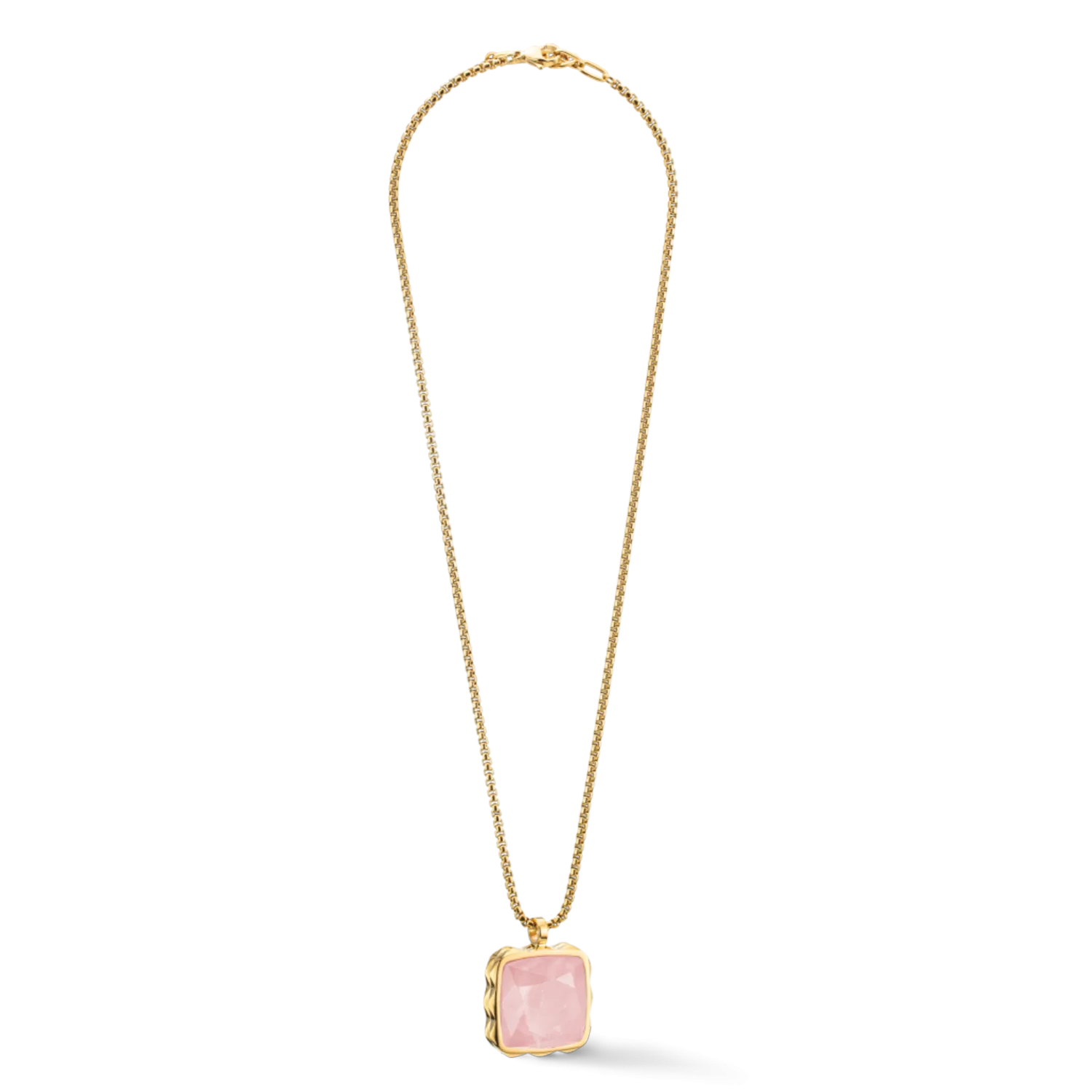 Necklace Amulet Spikes Square Rose Quartz gold-pink