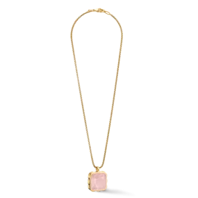 Necklace Amulet Spikes Square Rose Quartz gold-pink