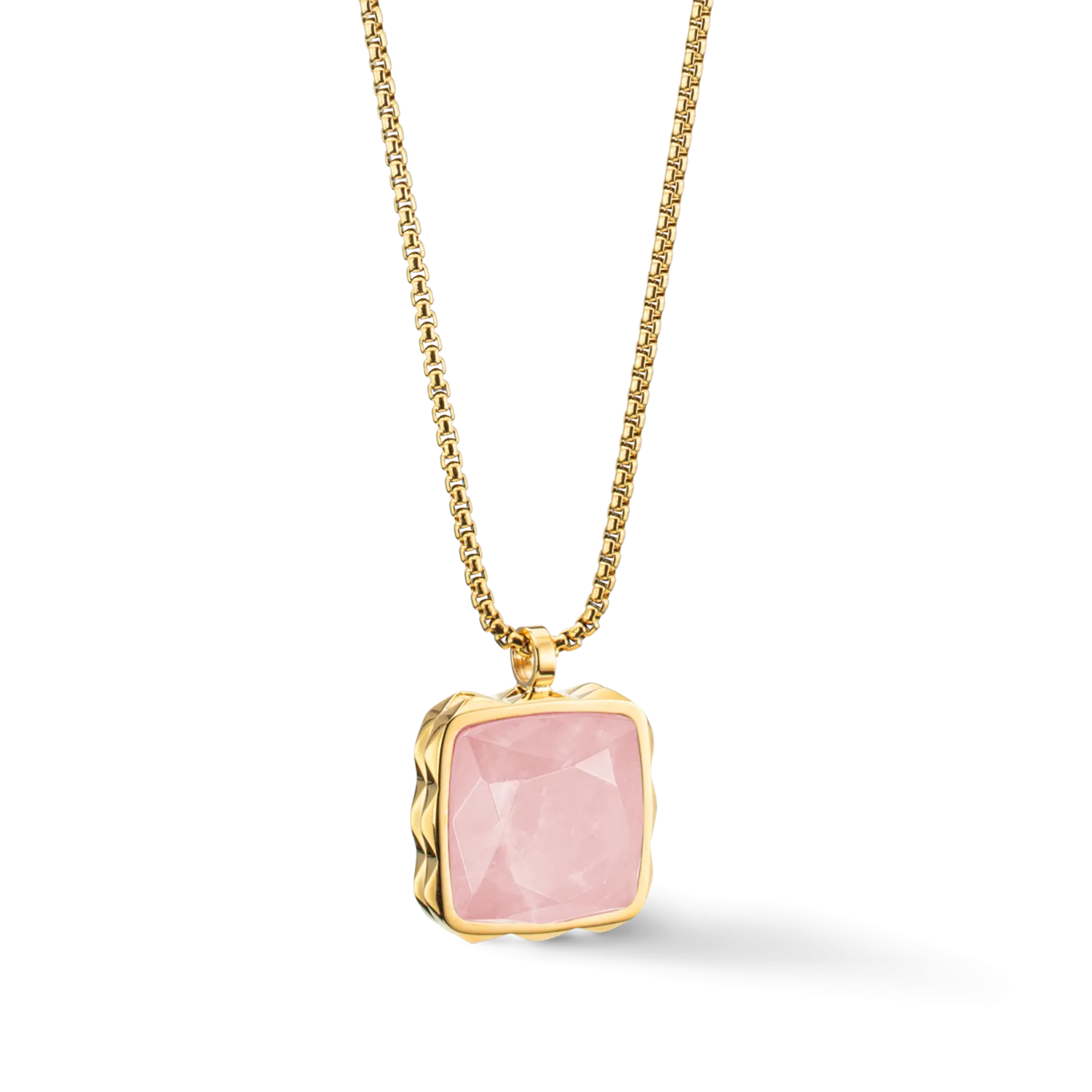 Necklace Amulet Spikes Square Rose Quartz gold-pink