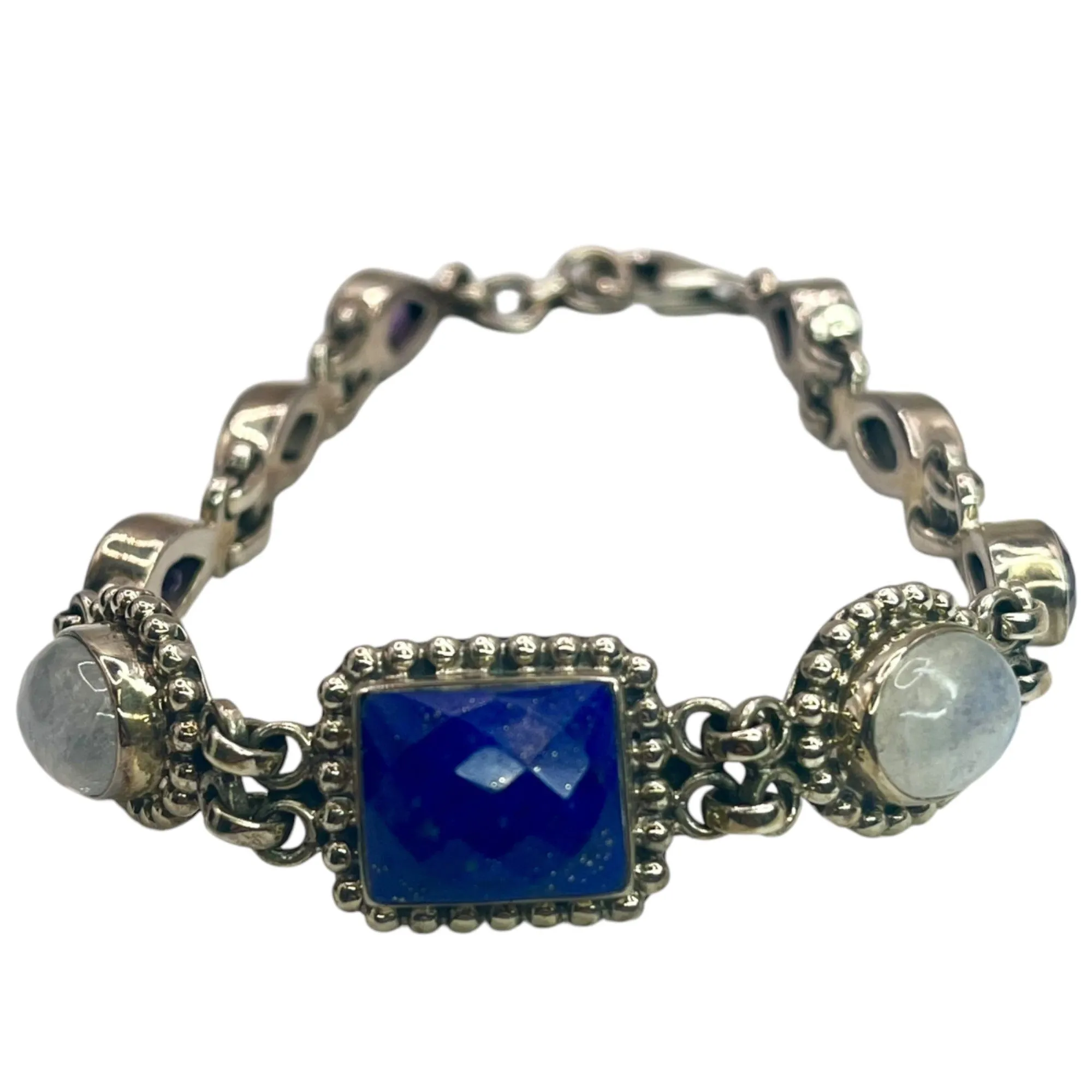 Nikki Butler Sterling Silver Link Bracelet Moonstone Amethyst Gemstone Colorful