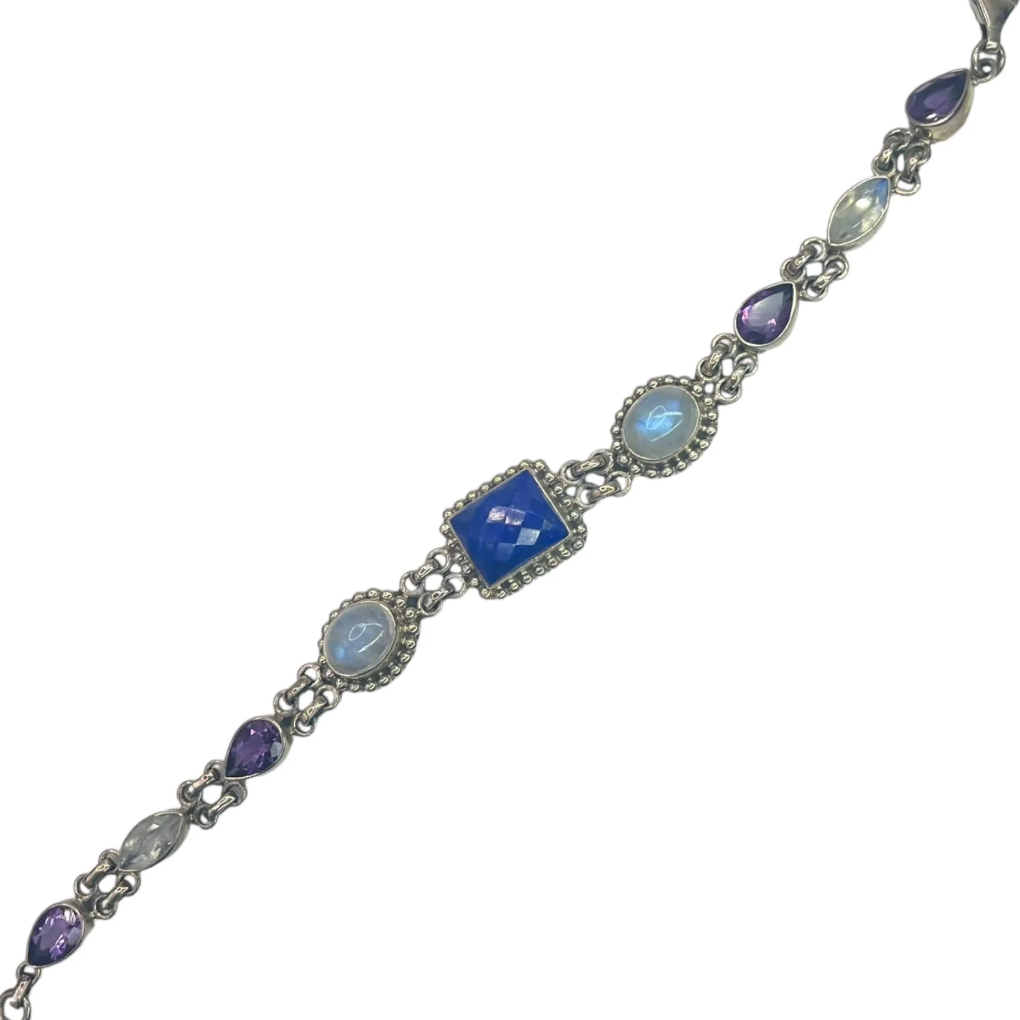 Nikki Butler Sterling Silver Link Bracelet Moonstone Amethyst Gemstone Colorful