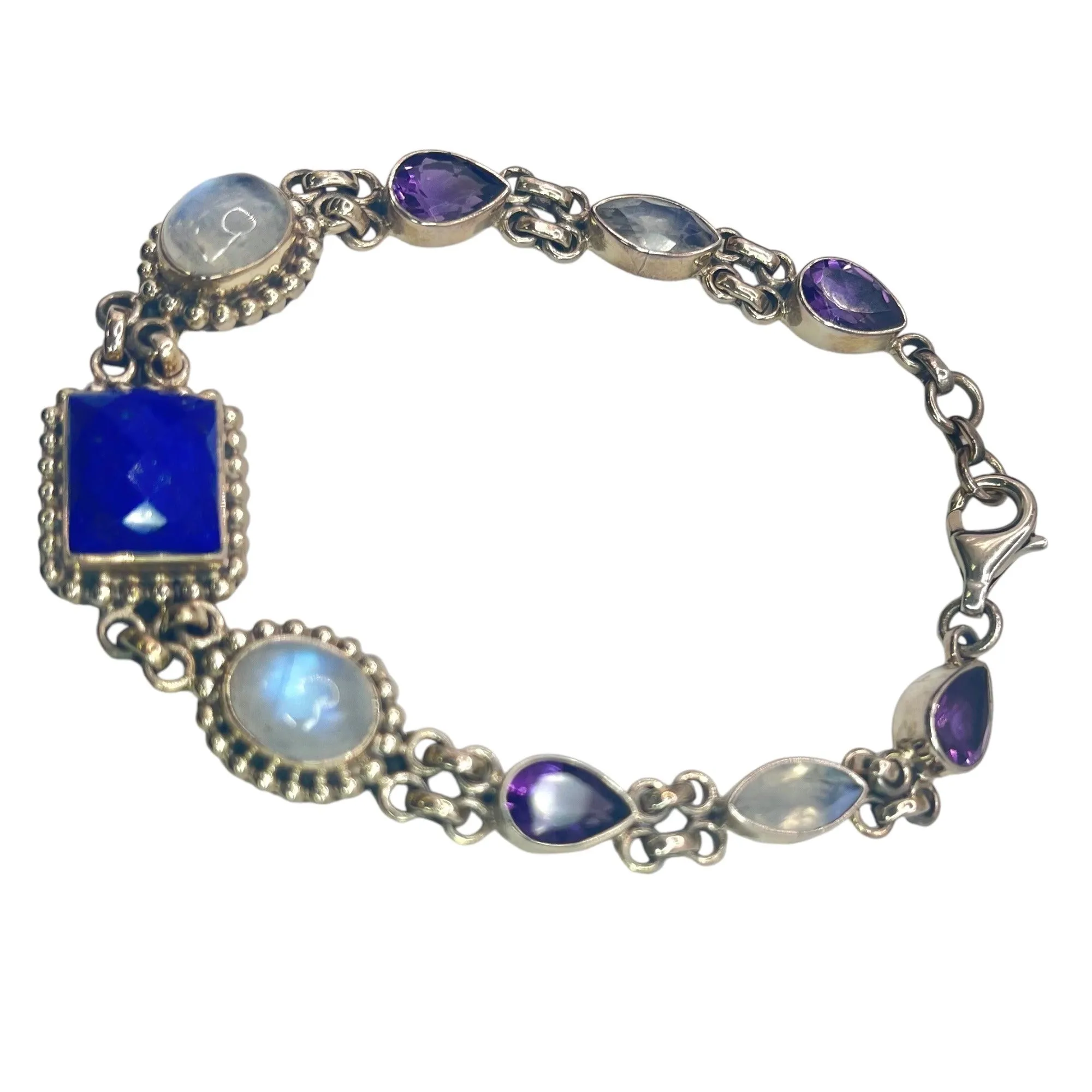 Nikki Butler Sterling Silver Link Bracelet Moonstone Amethyst Gemstone Colorful