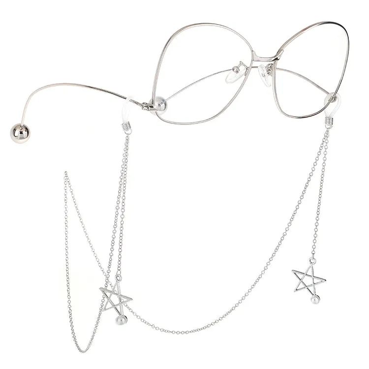 Non-slip Metal Glasses Pendant with Pearl Pendant Glasses Chain(Silver)