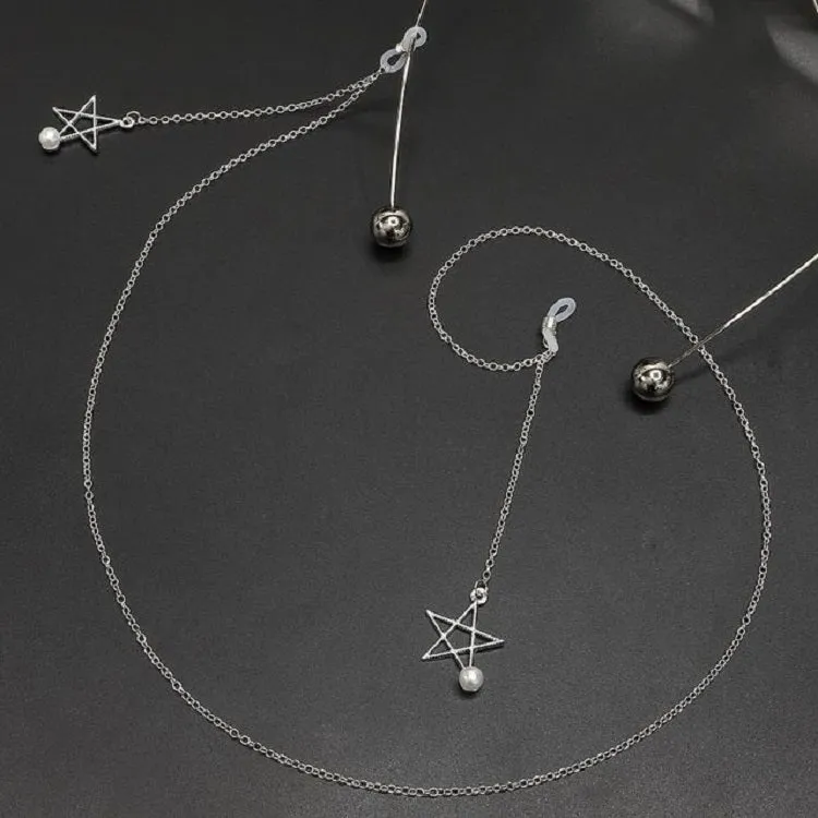 Non-slip Metal Glasses Pendant with Pearl Pendant Glasses Chain(Silver)
