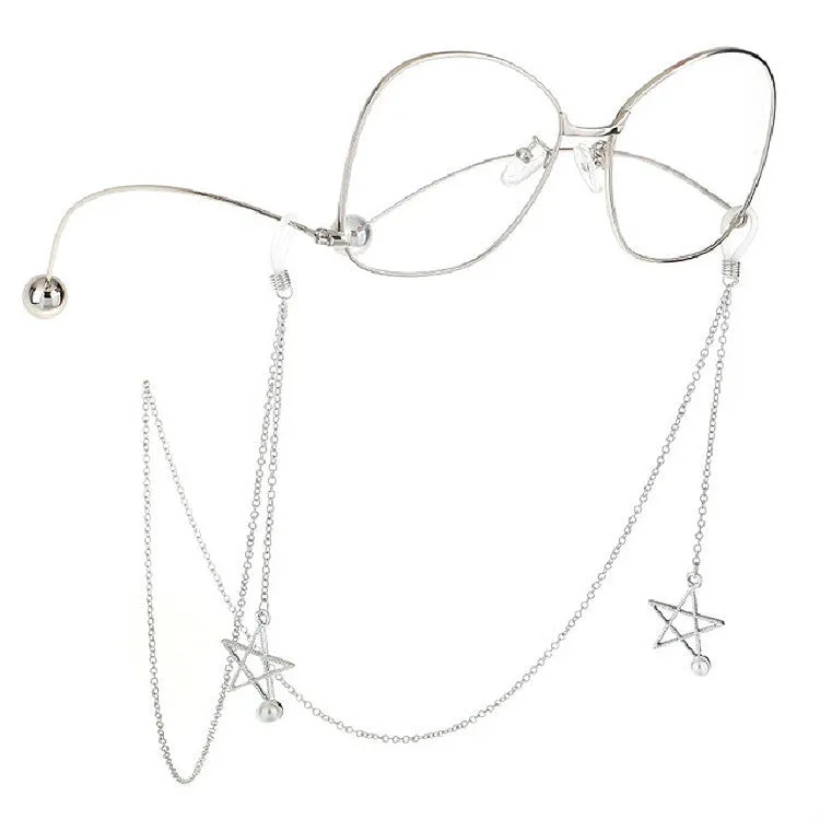 Non-slip Metal Glasses Pendant with Pearl Pendant Glasses Chain(Silver)