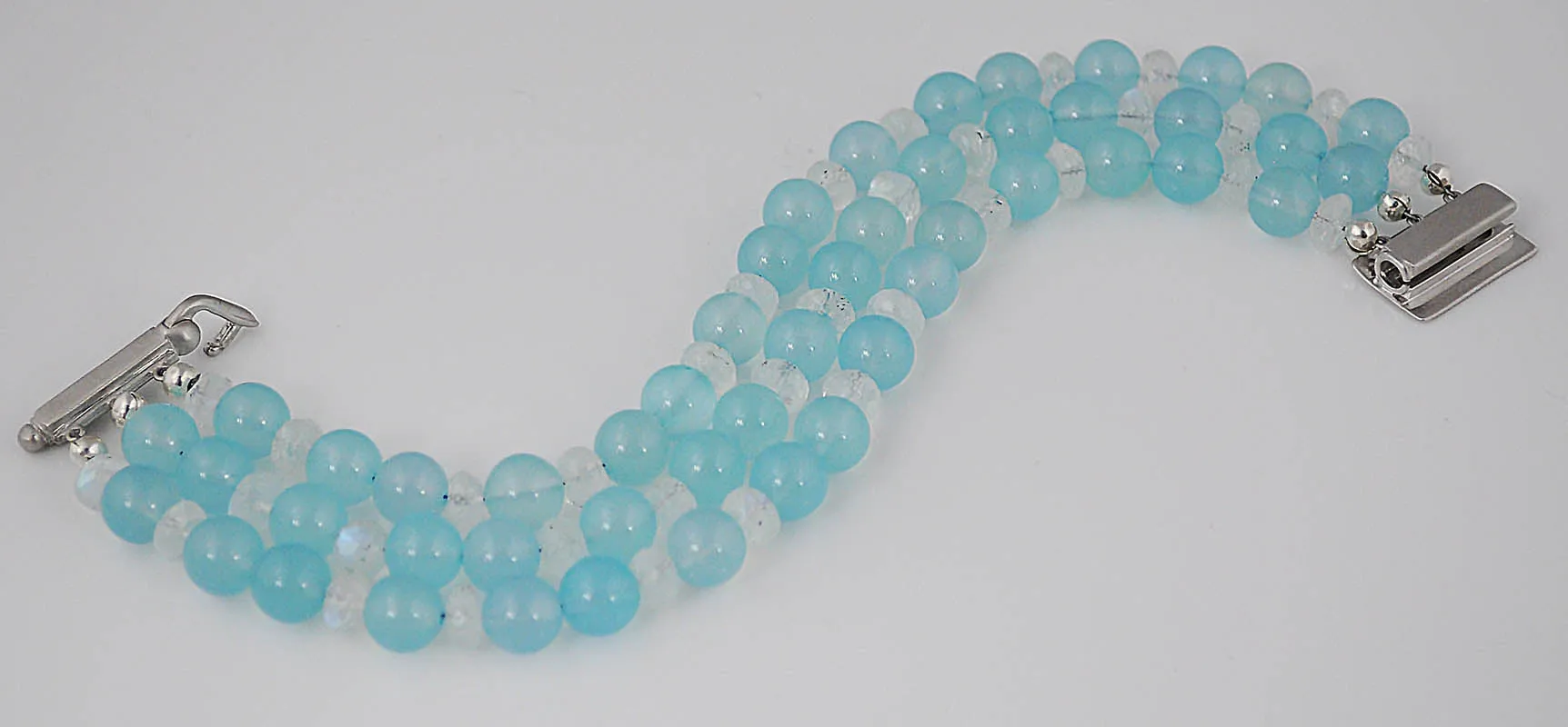 Ocean Chalcedony   Moonstone Bead Bracelet