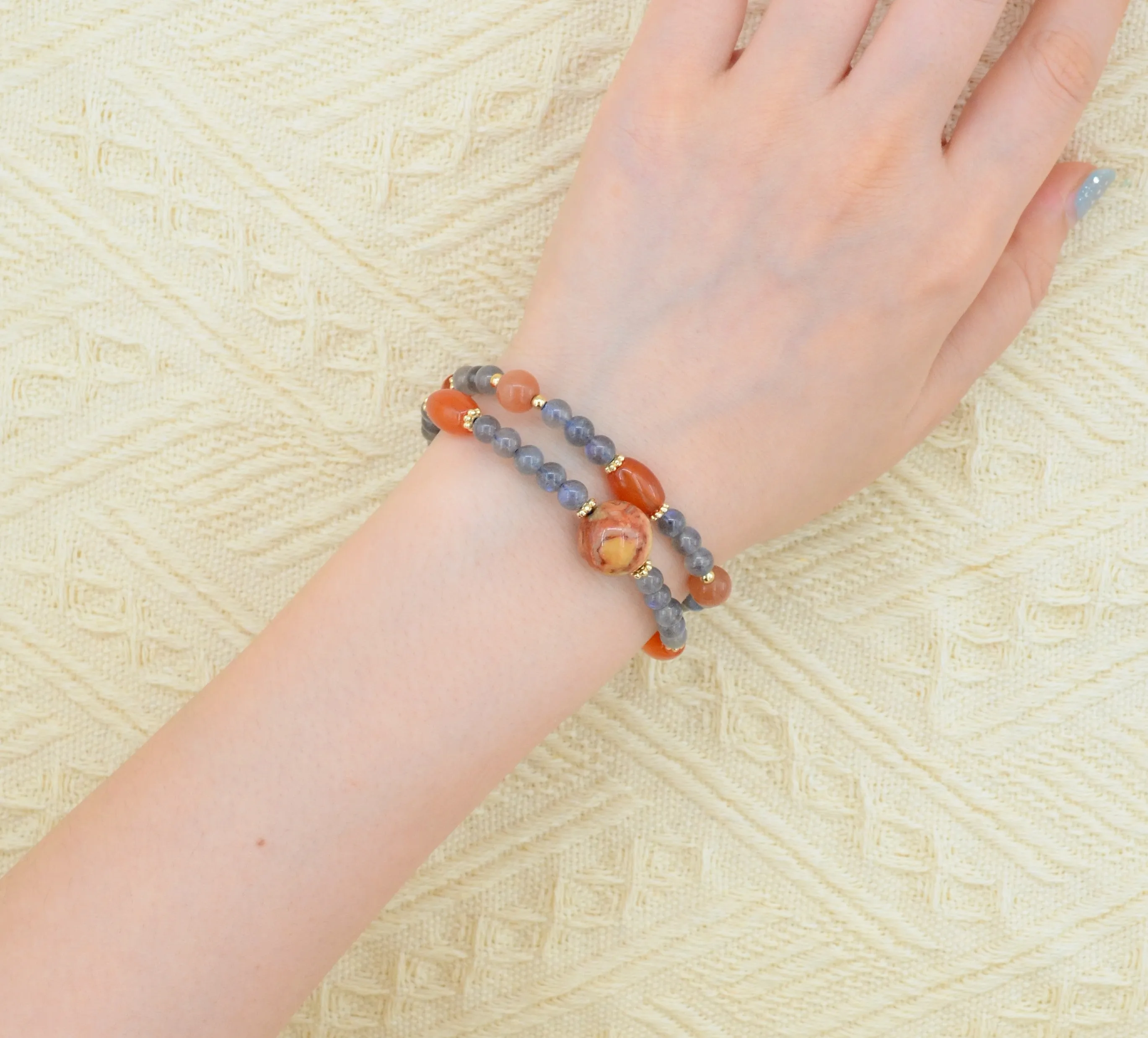 Oil Painting Agate Moon Light Stone Double Loop Jewel Bracelet📿