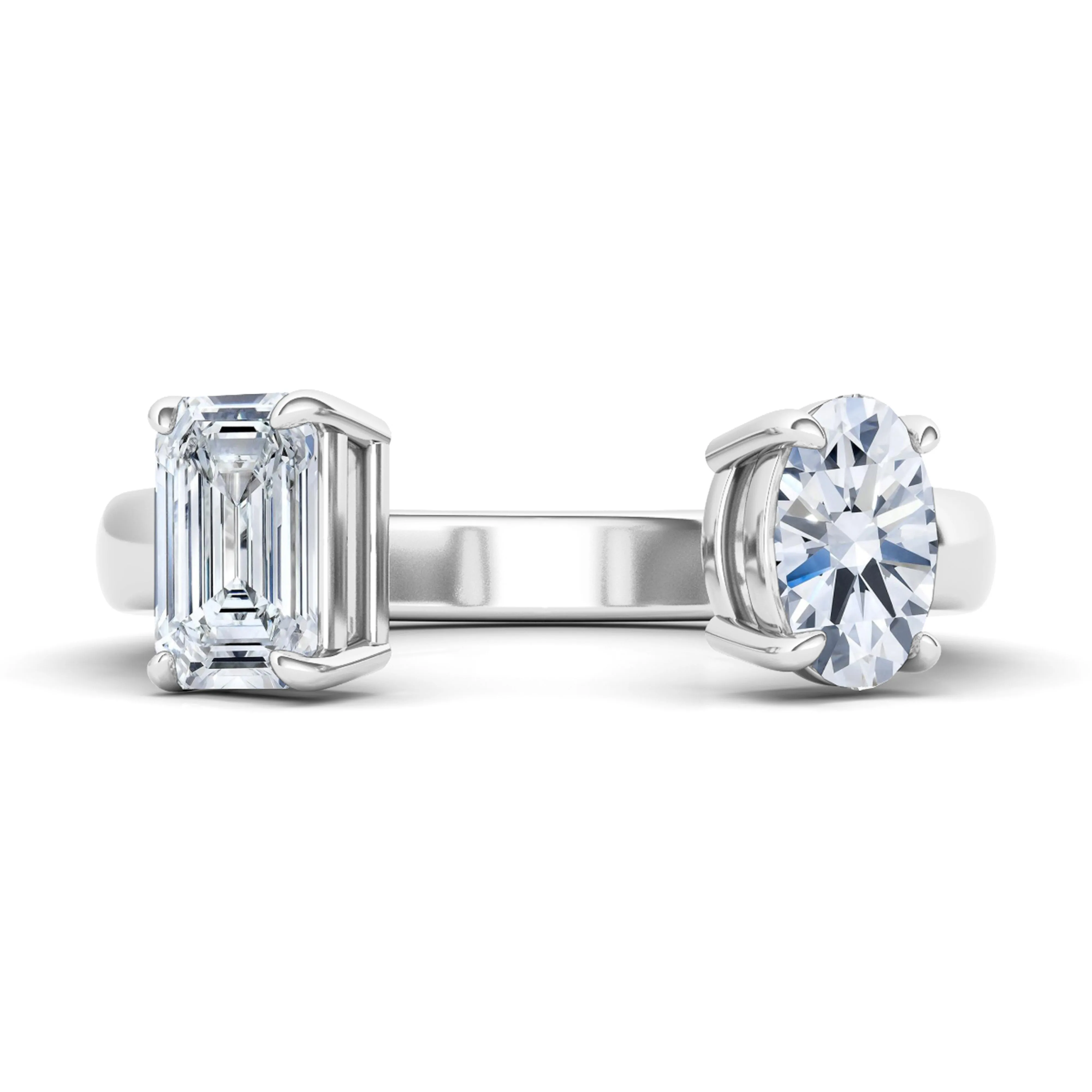 Open Round And Emerald Cut Diamond Ring