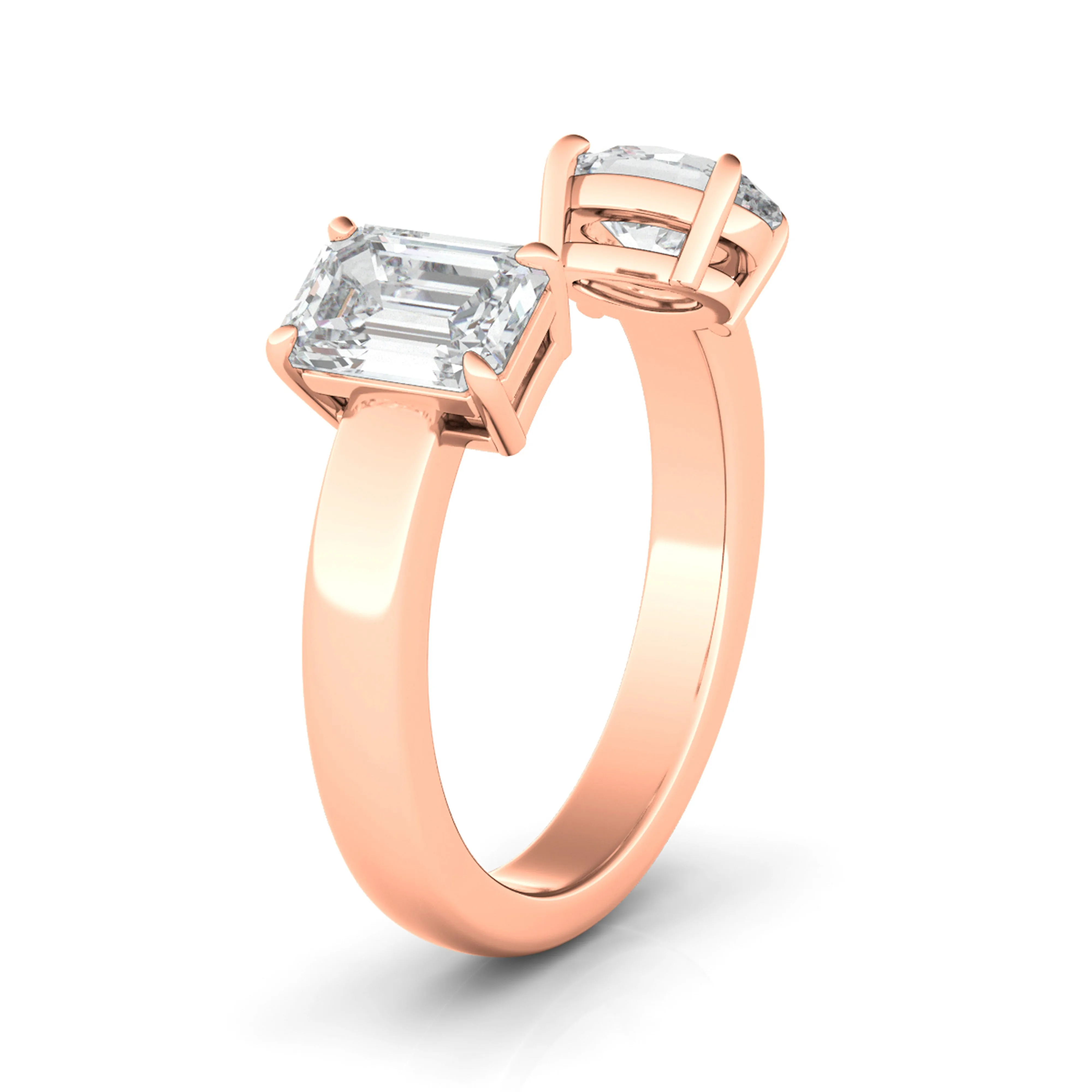 Open Round And Emerald Cut Diamond Ring