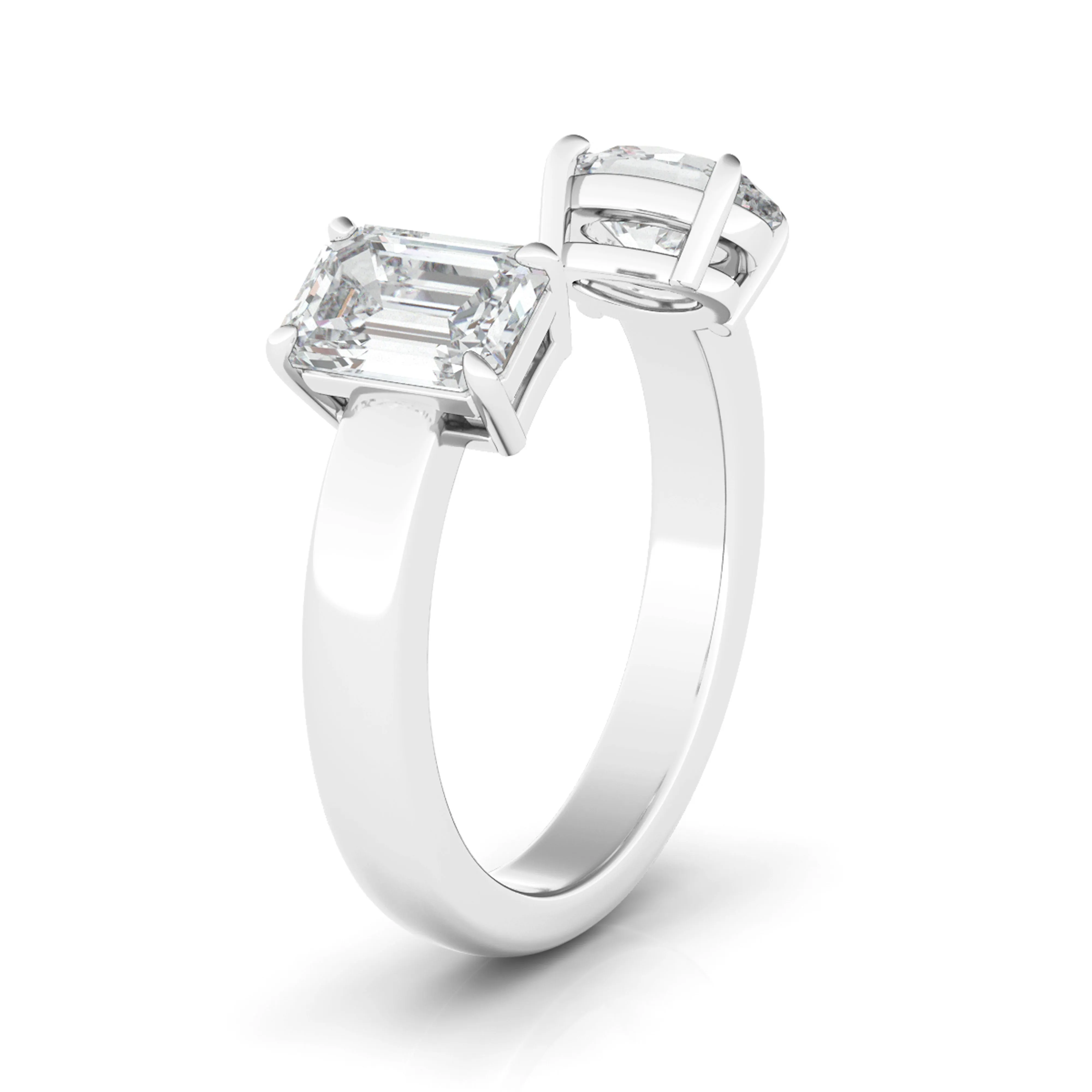 Open Round And Emerald Cut Diamond Ring