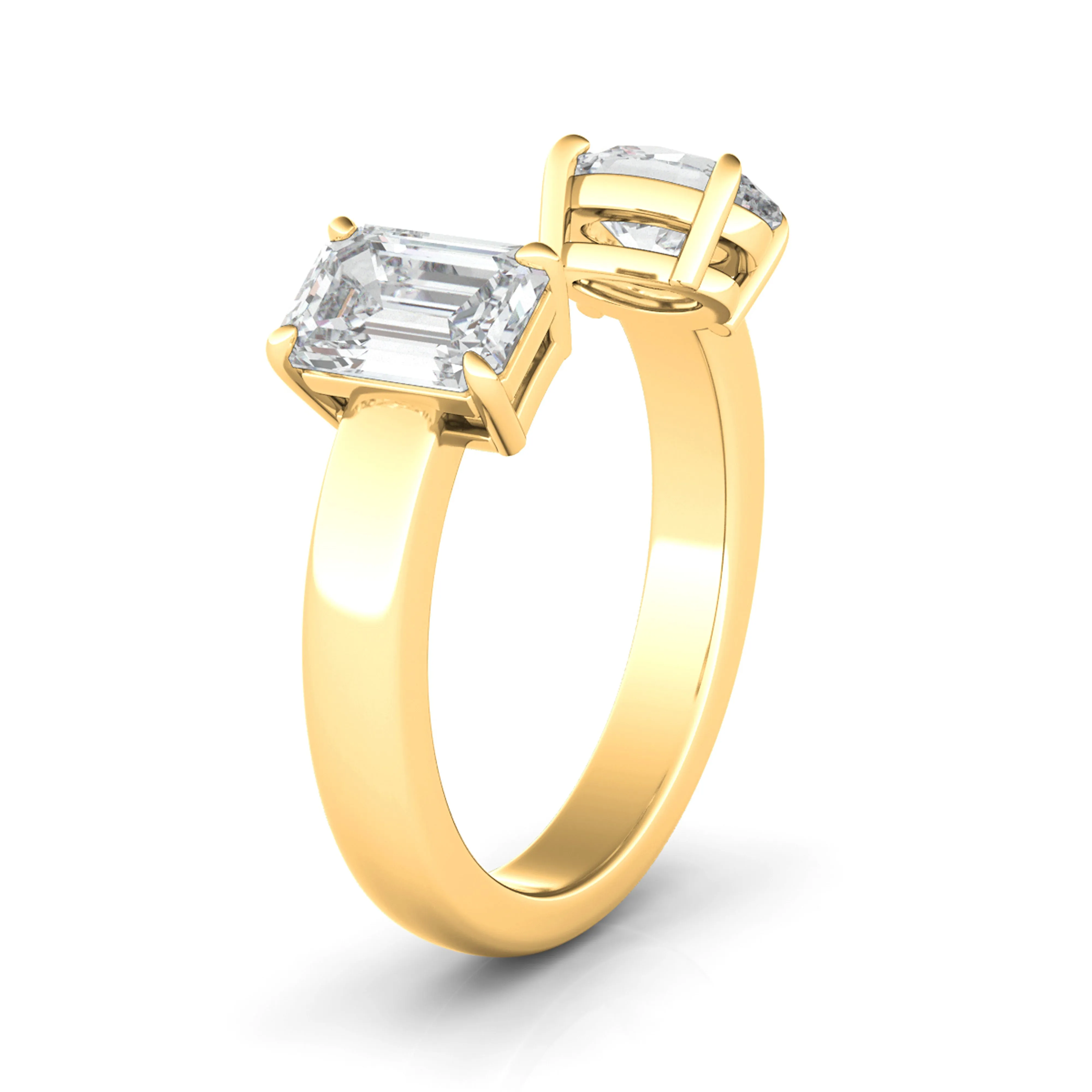 Open Round And Emerald Cut Diamond Ring