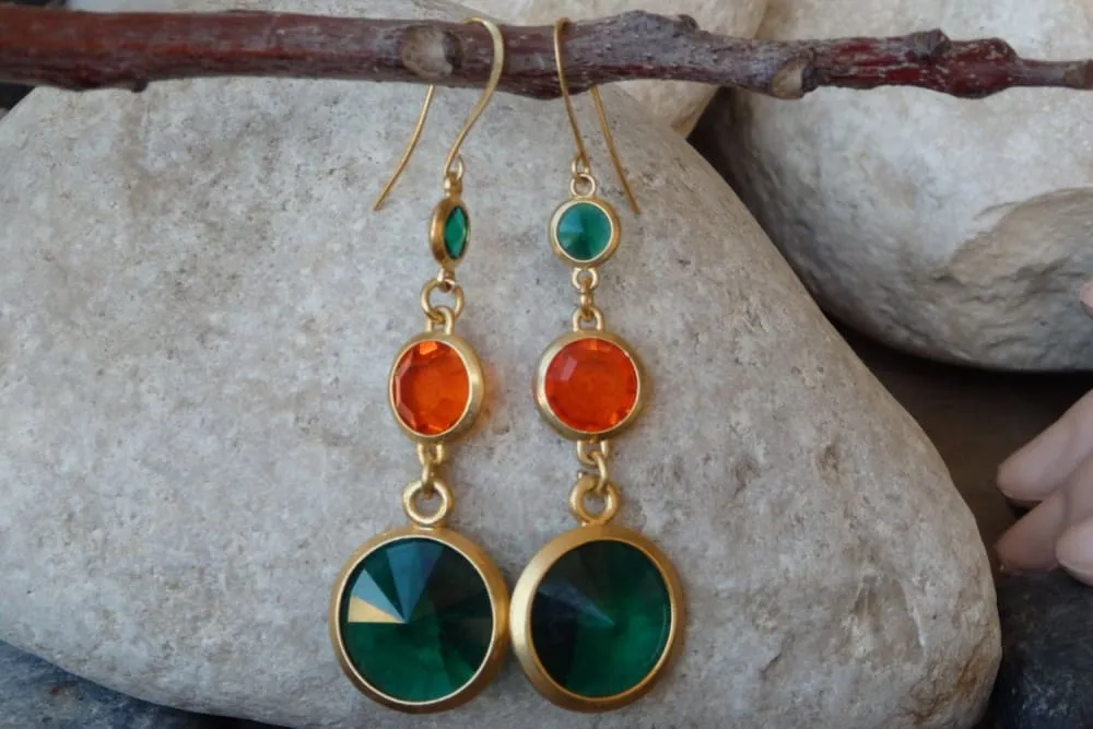 Orange green earrings