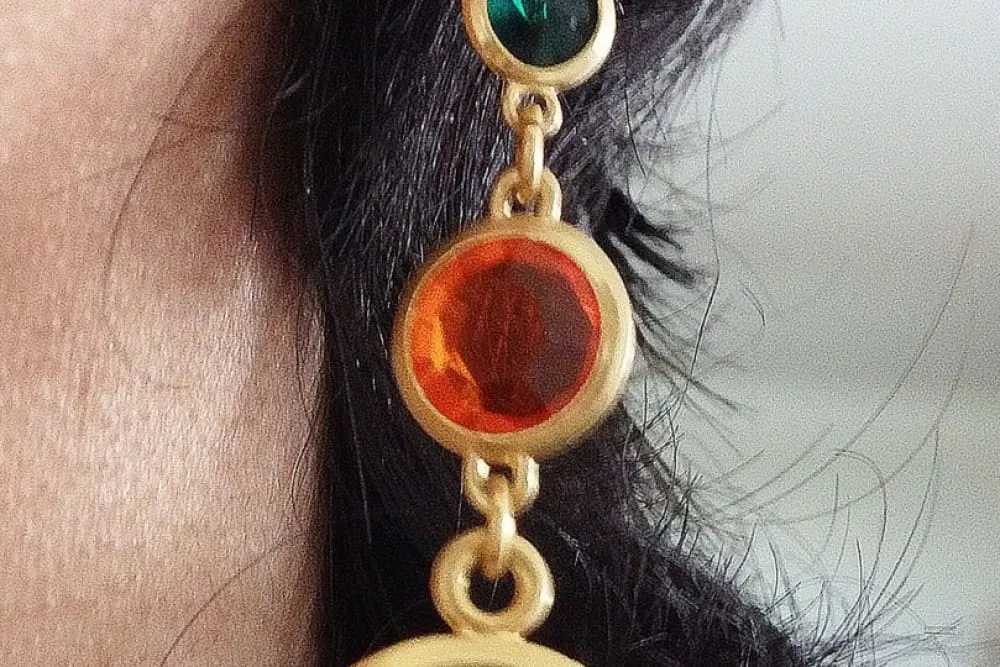 Orange green earrings