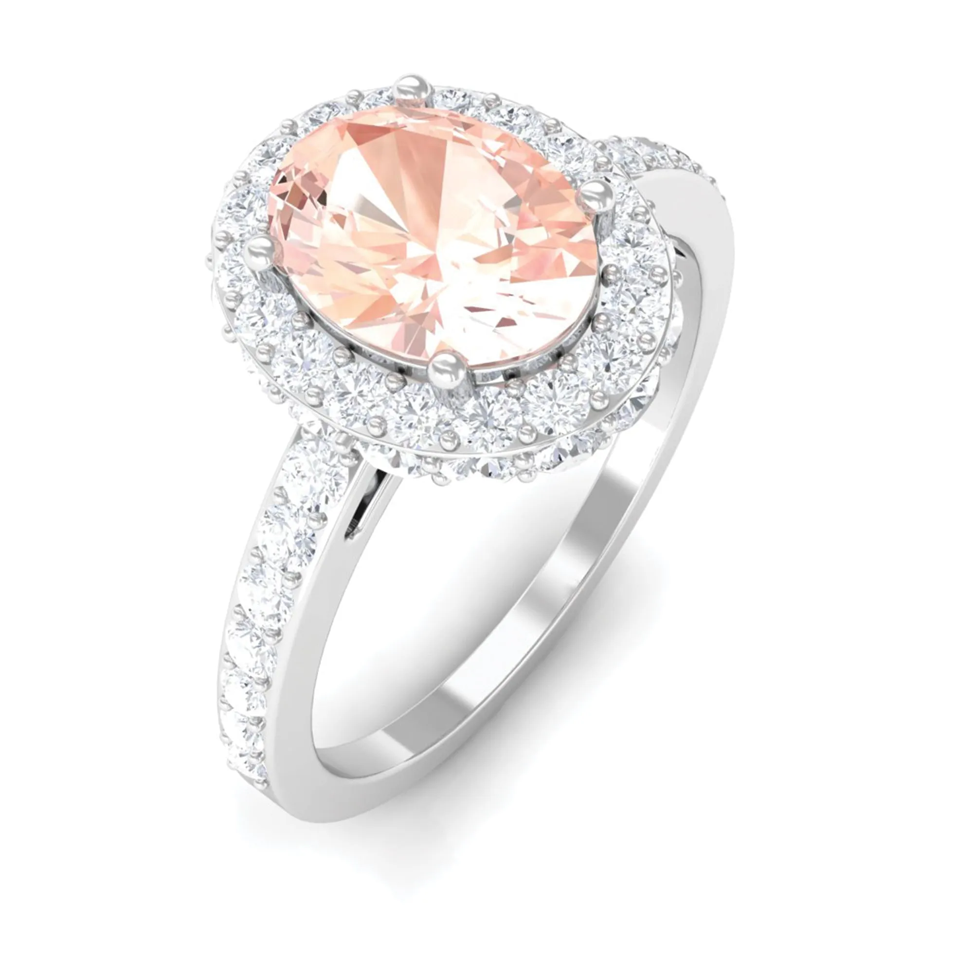 Oval Morganite Halo Engagement Ring with Diamond