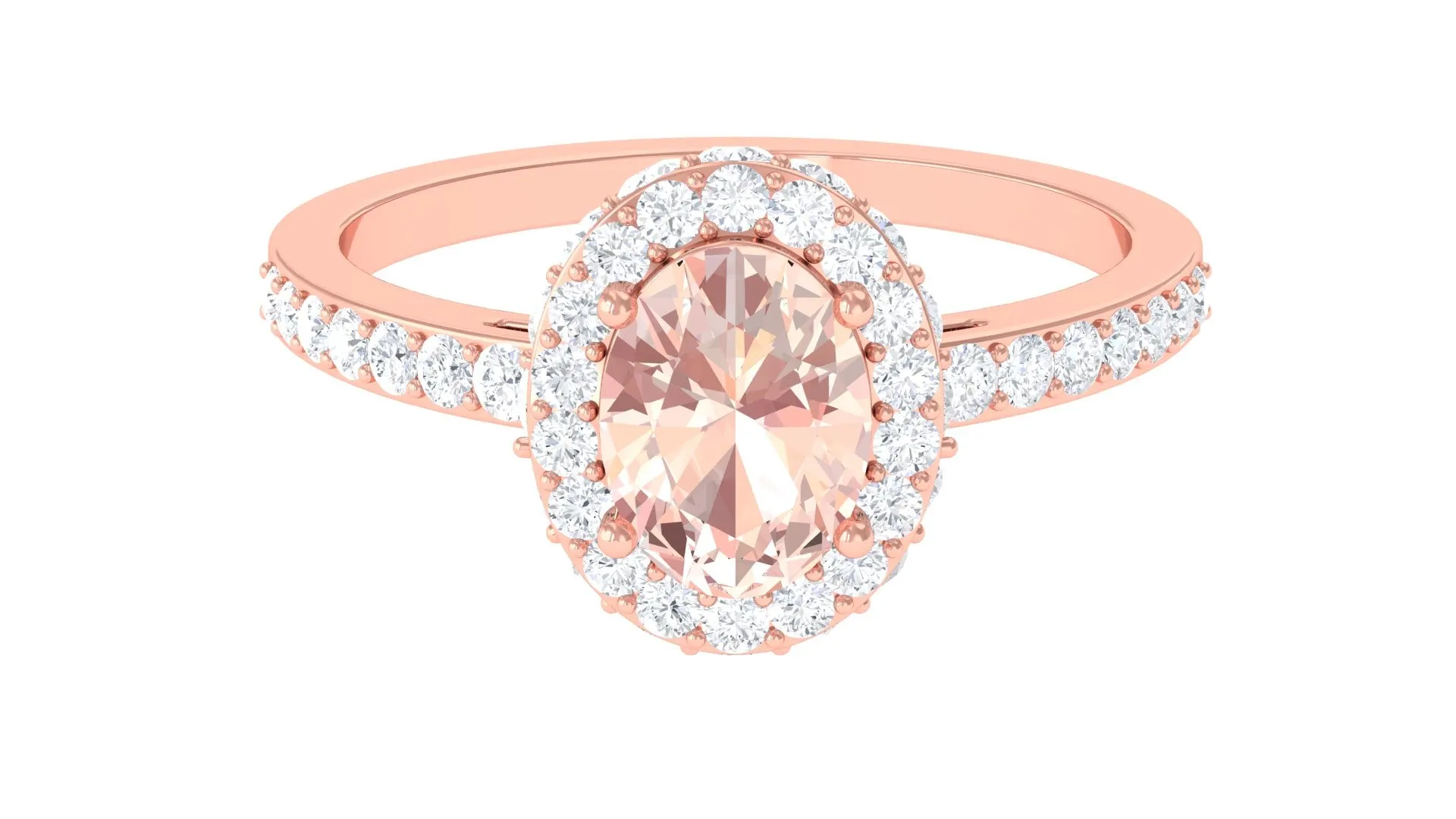 Oval Morganite Halo Engagement Ring with Diamond
