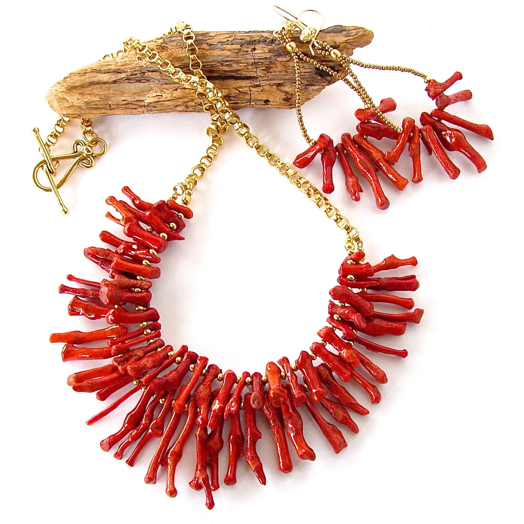 Palancar: Red Coral Statement Necklace Set