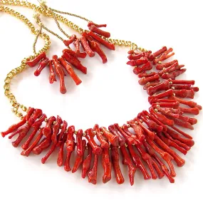 Palancar: Red Coral Statement Necklace Set