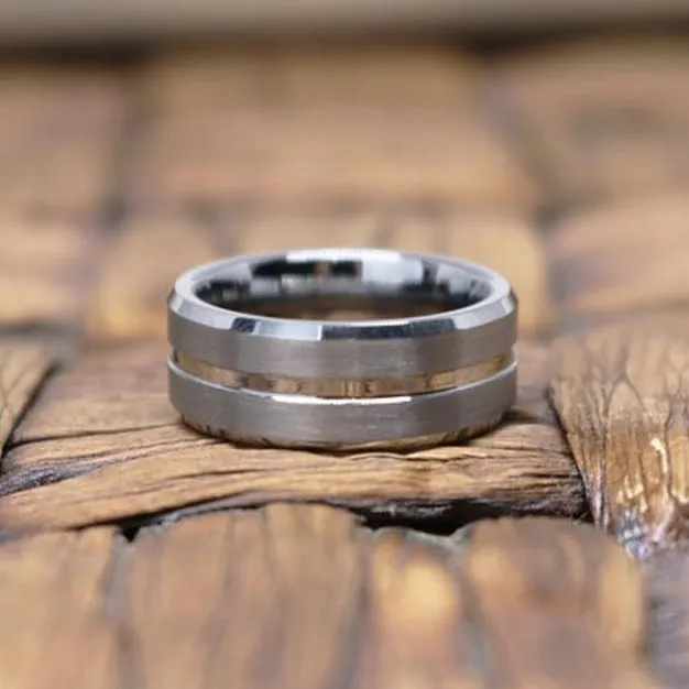 PATAGONIA | Silver Tungsten Ring, Grooved, Beveled