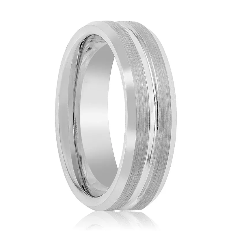 PATAGONIA | Silver Tungsten Ring, Grooved, Beveled