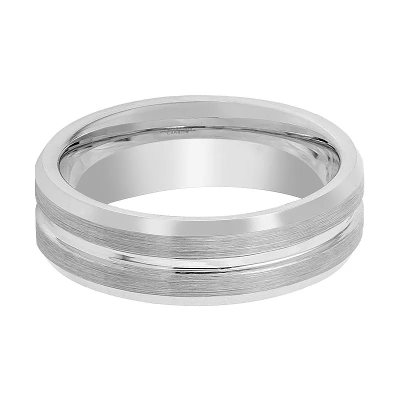 PATAGONIA | Silver Tungsten Ring, Grooved, Beveled