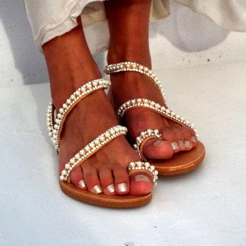 Pearl wedding sandals ring toe sandals