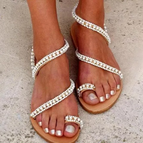 Pearl wedding sandals ring toe sandals