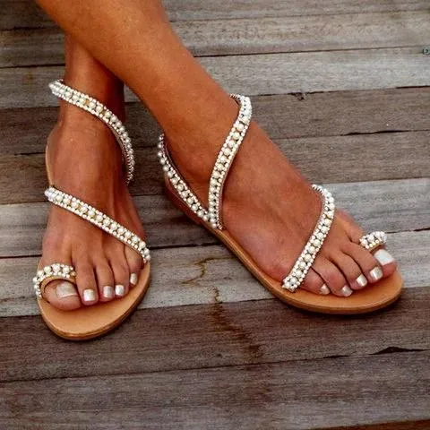 Pearl wedding sandals ring toe sandals