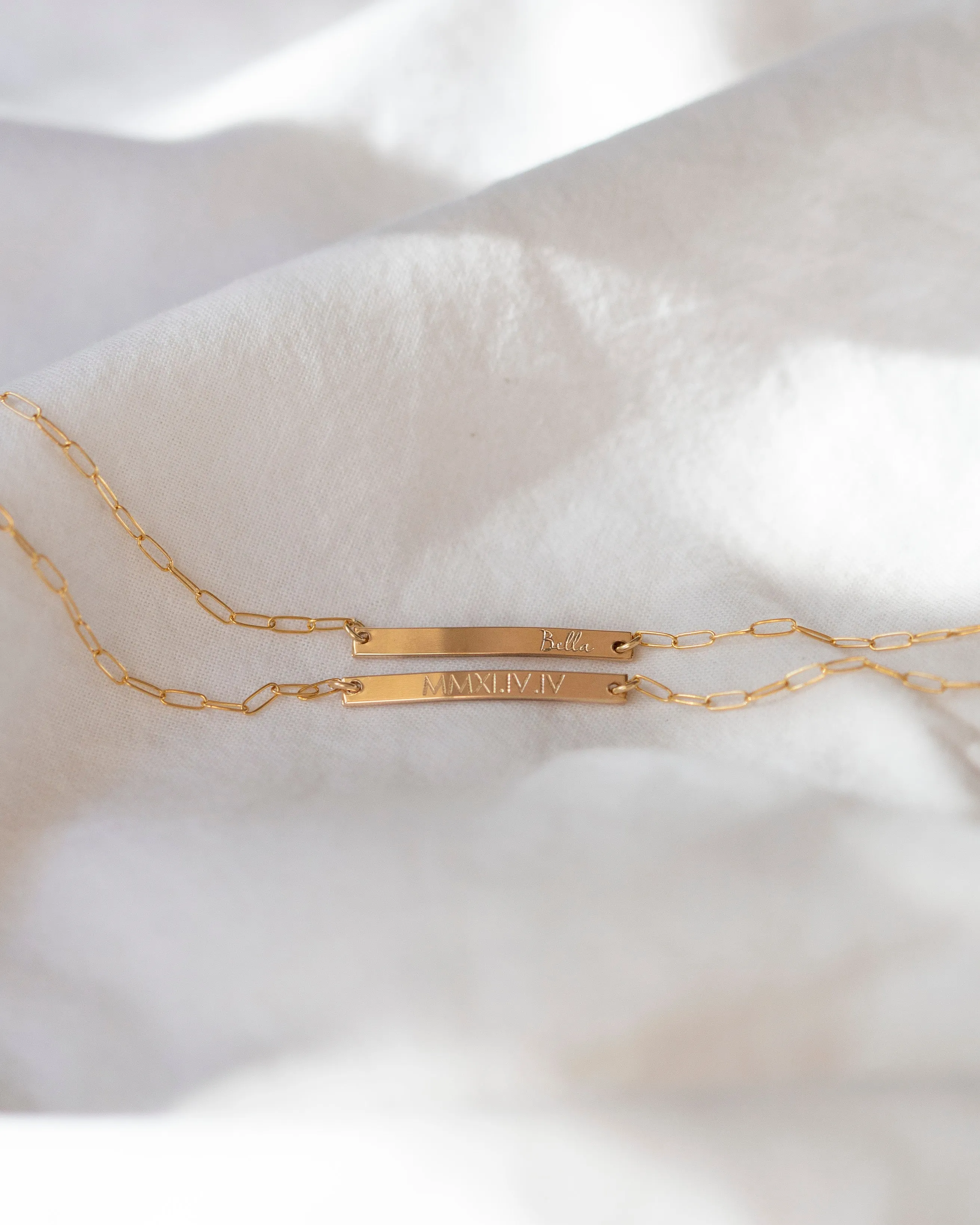 Personalized Dainty Bar Bracelet on Paper clip chain