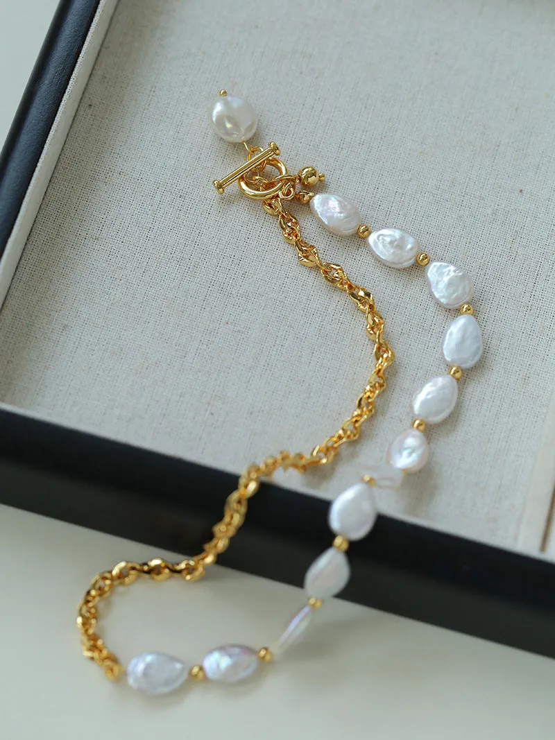 Petal Baroque & Gold Chain Necklace,Bracelet