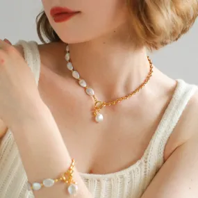 Petal Baroque & Gold Chain Necklace,Bracelet