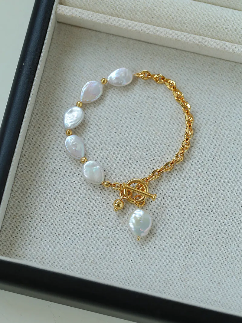 Petal Baroque & Gold Chain Necklace,Bracelet