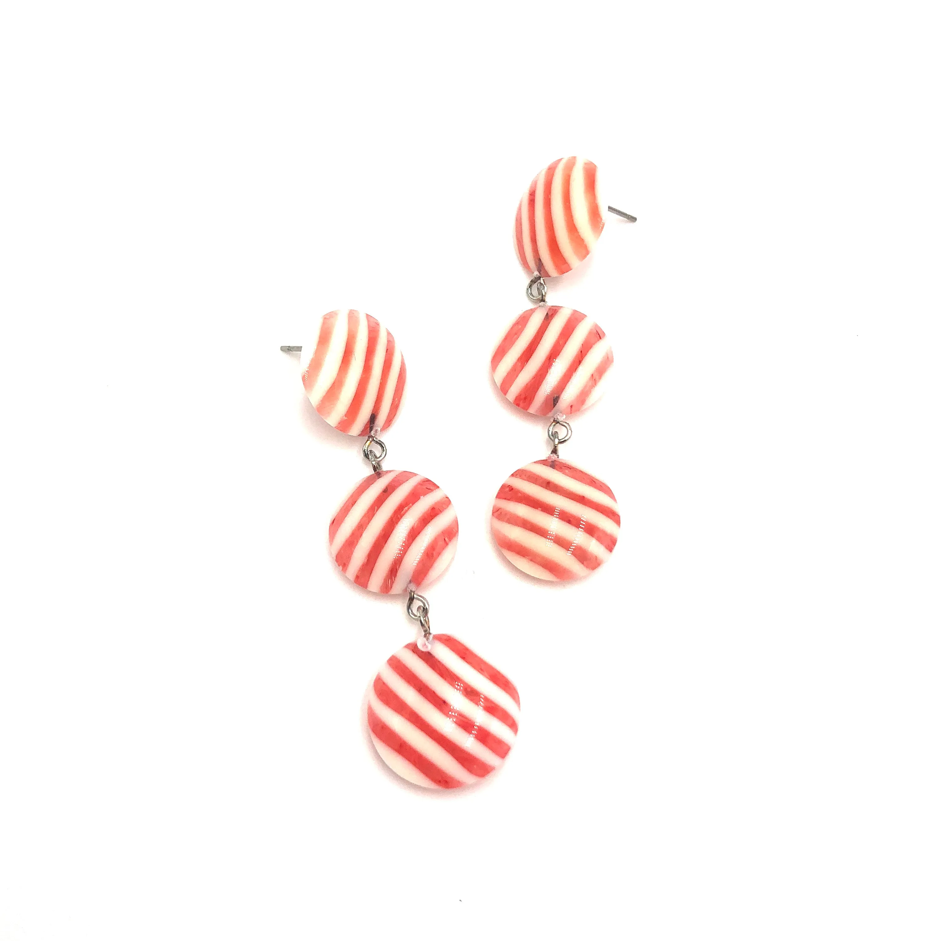 Pink & Cream Stripe Tri Dot Earrings