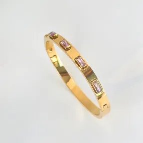 Pink Emerald Cut Diamond Inlaid Bangle