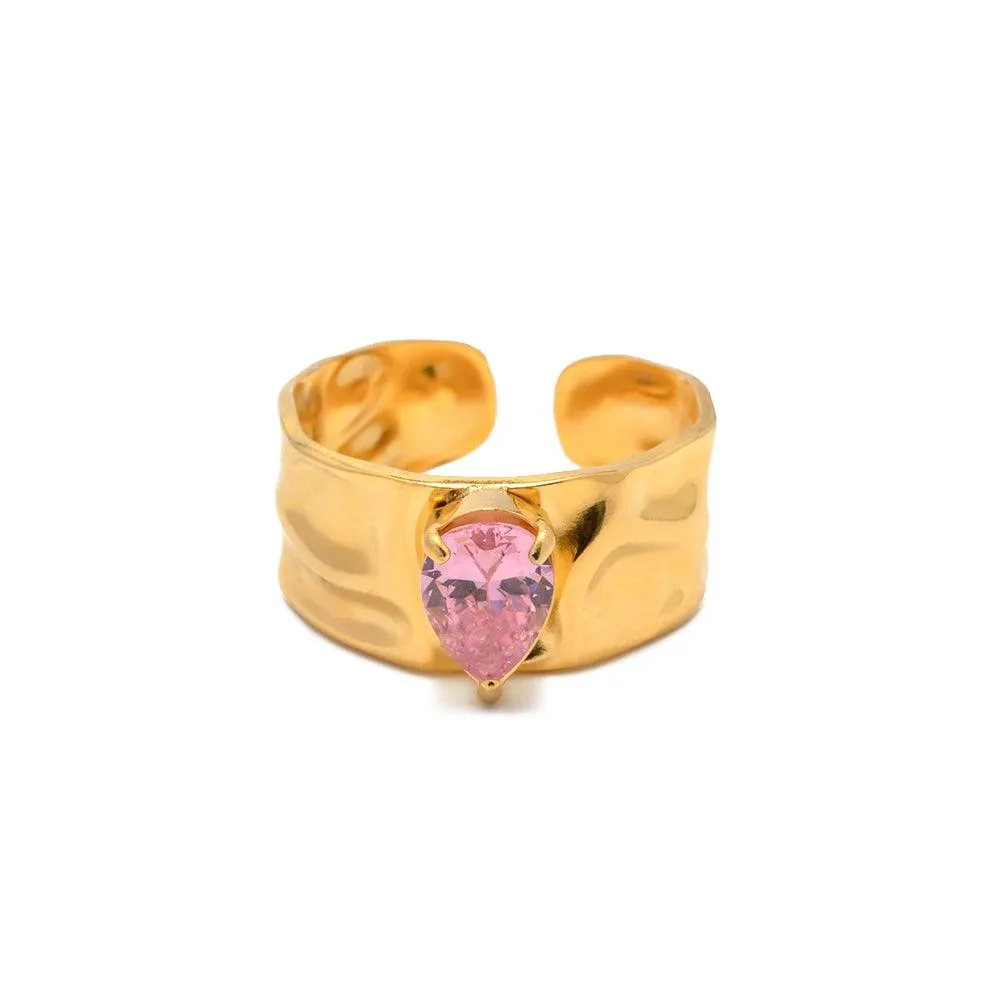 Pink Stone Textured Resizable Ring