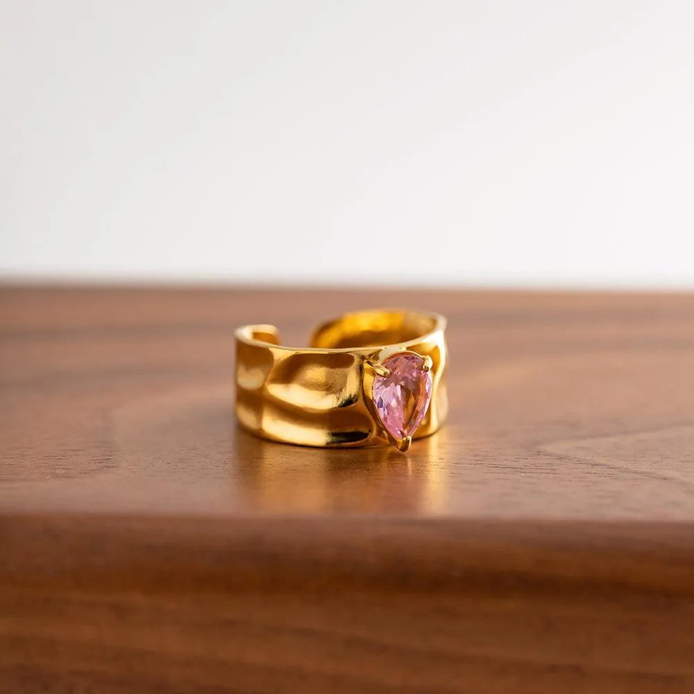 Pink Stone Textured Resizable Ring