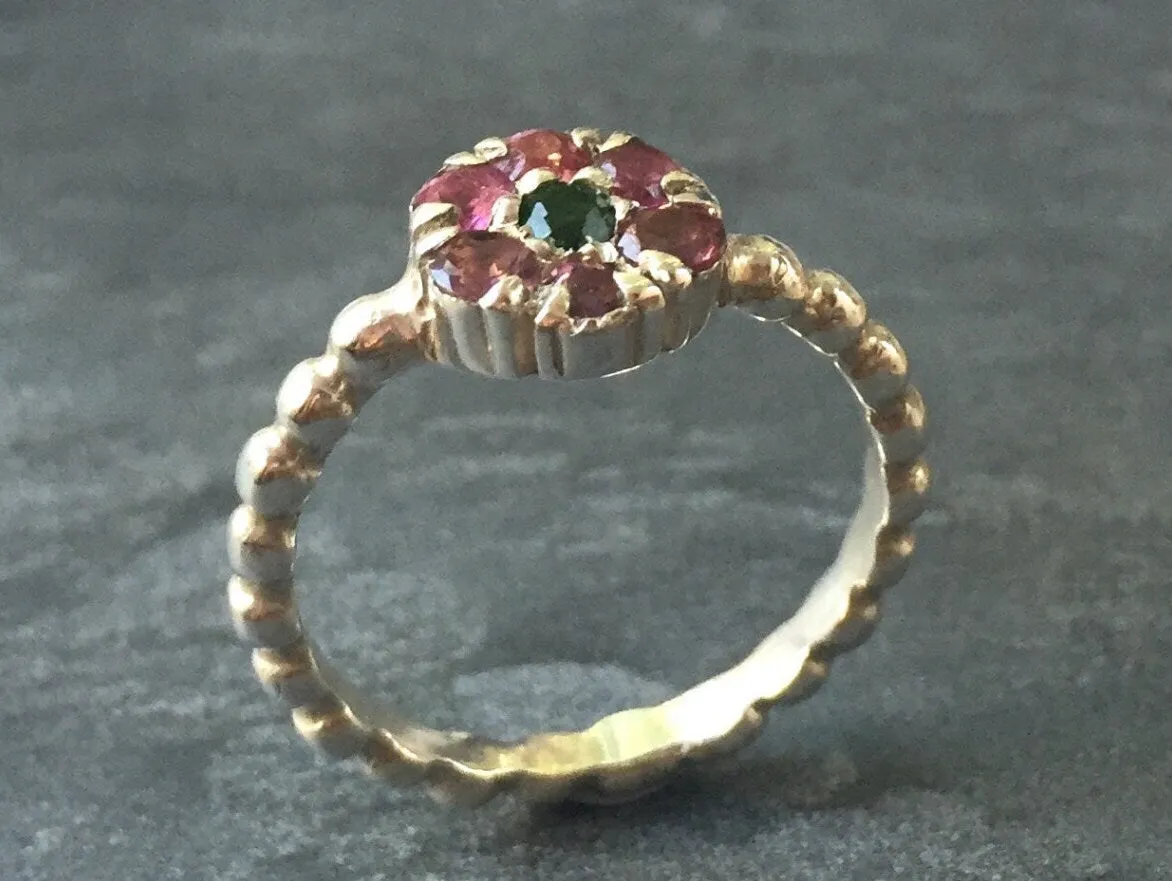 Pink Tourmaline Ring - Daisy Silver Ring - Pink Flower Ring