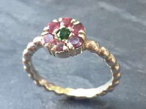Pink Tourmaline Ring - Daisy Silver Ring - Pink Flower Ring