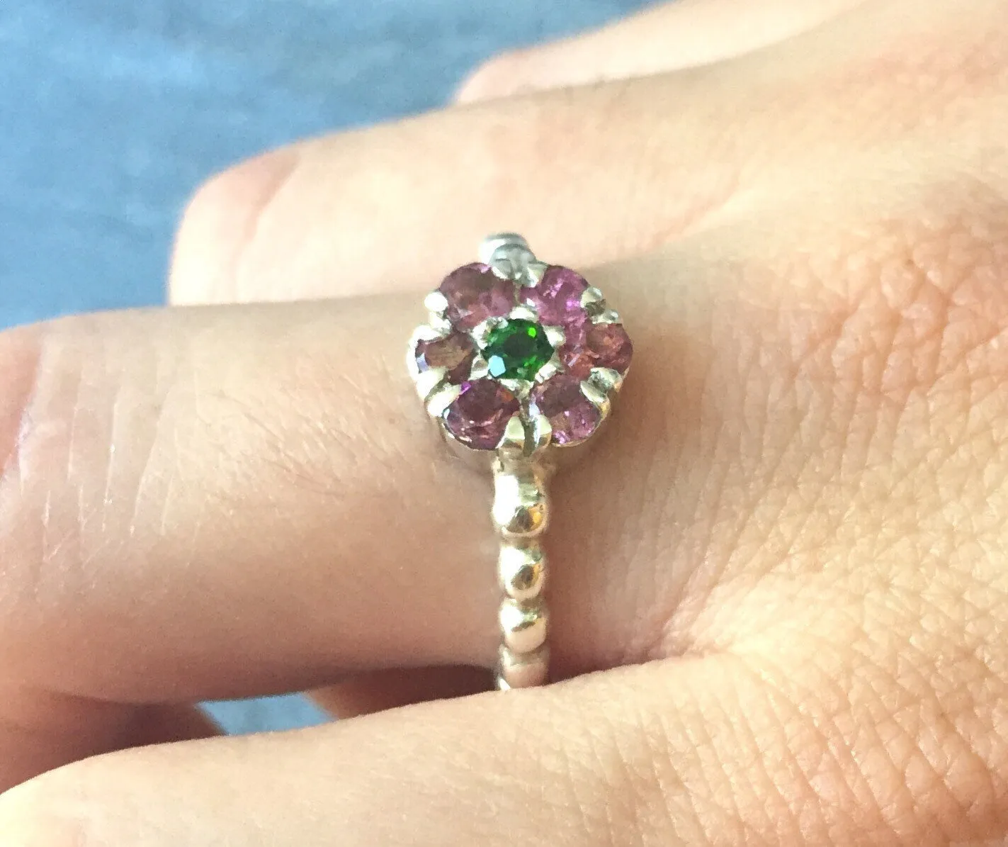 Pink Tourmaline Ring - Daisy Silver Ring - Pink Flower Ring