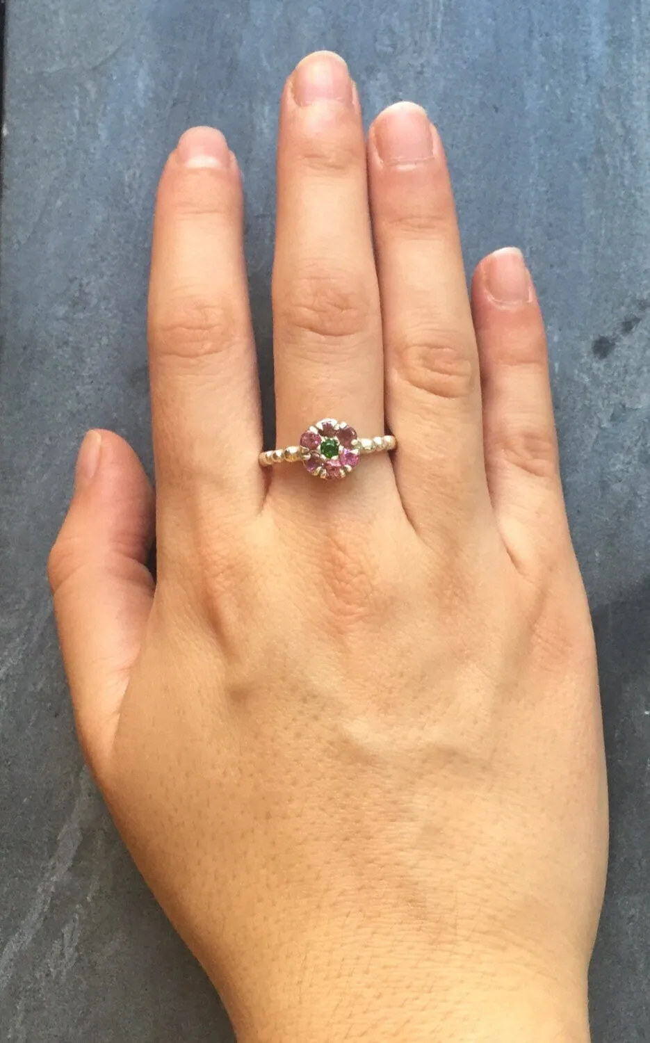 Pink Tourmaline Ring - Daisy Silver Ring - Pink Flower Ring